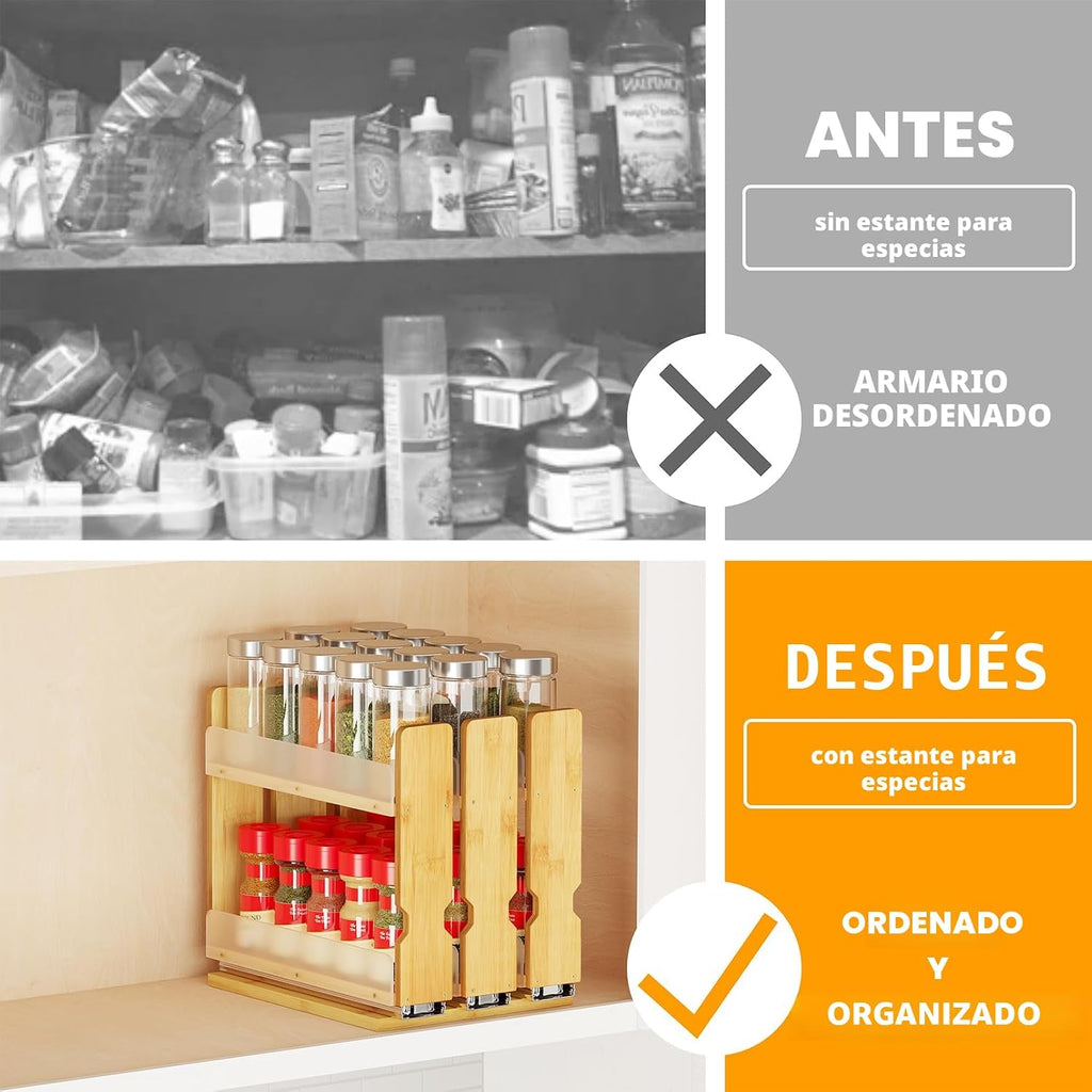 SpaceAid - Organizador de especias extraíble de bambú para gabinete, organizador de condimentos deslizante y resistente para cocina y despensa, organización vertical, 7.6 pulgadas de ancho, 3 cajones