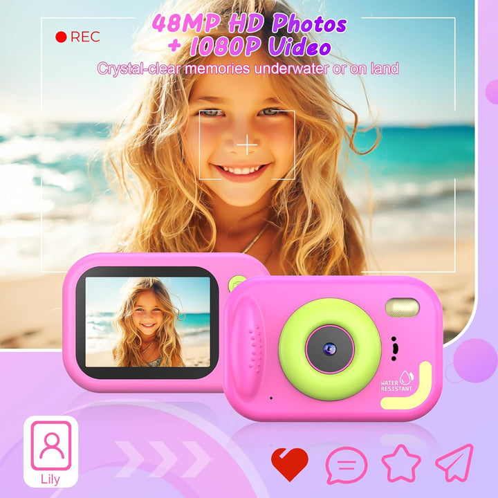 Cámara impermeable para niños, cámara digital subacuática HD 1080P...