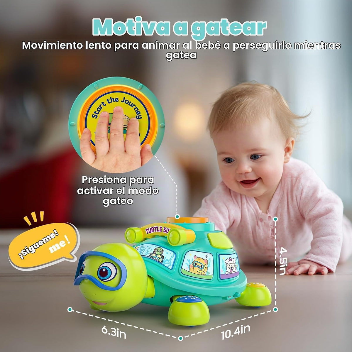 Juguetes para bebés de 6 a 12 meses, juguete musical de tortuga para el desarrollo del tiempo boca abajo, juguete para gatear para 6, 7, 8, 9, 10 meses, juguete educativo bilingüe para bebés de 6 a 9 a 12 meses, regalos de cumpleaños para bebés y niñas