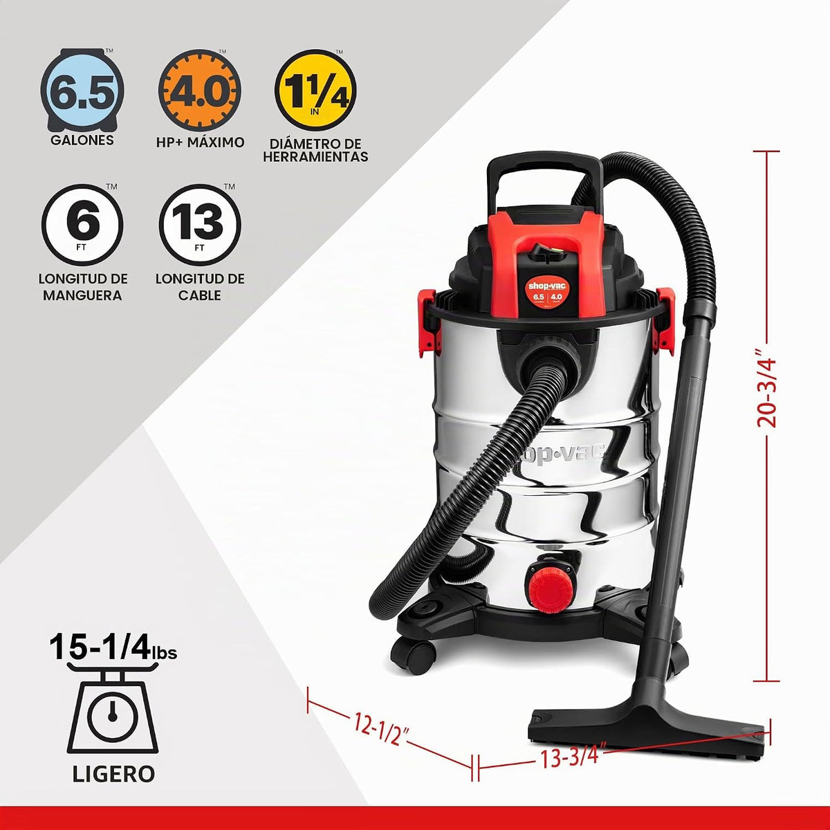 Shop-Vac - Aspiradora húmeda/seca de 6.5 galones y 4.0 HP con función de soplador