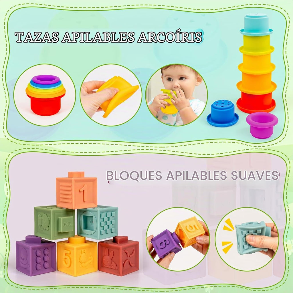 Montessori - Juguete para bebés de 6 a 12 meses, bloques apilables, clasificador de formas de juguete