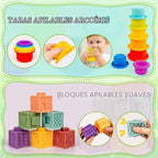 Montessori - Juguete para bebés de 6 a 12 meses, bloques apilables, clasificador de formas de juguete