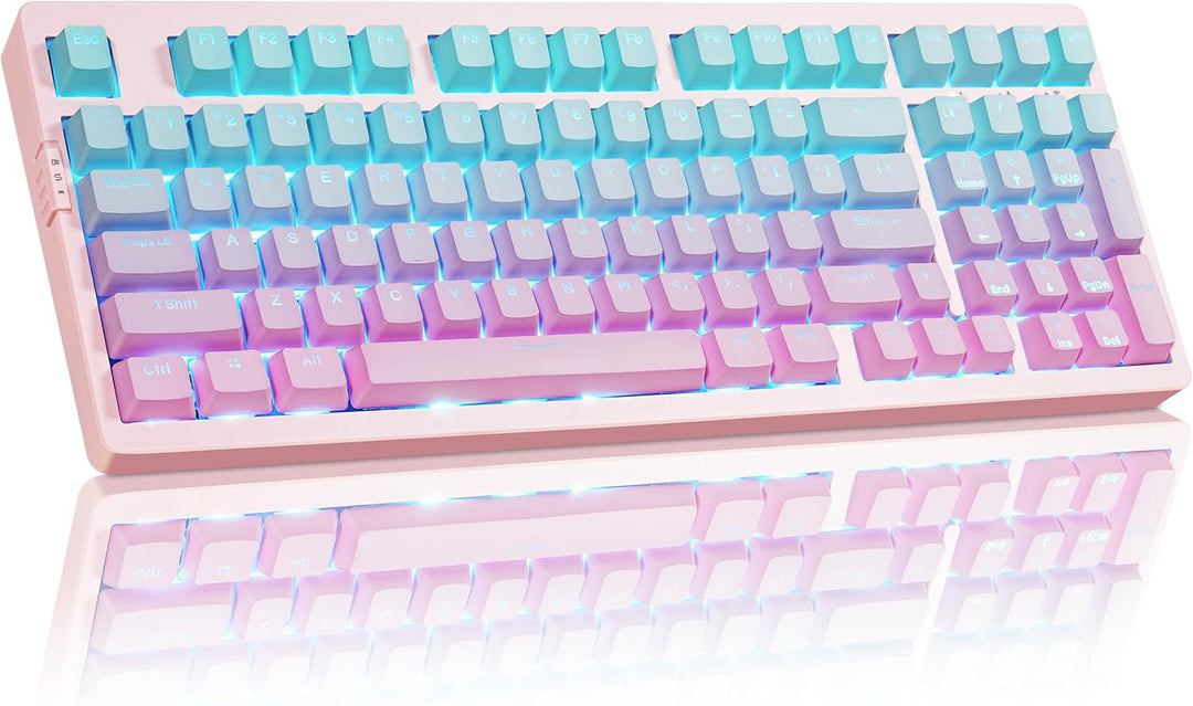 ZORNHER ZH980 Mechanical Keyboard,95% Pink &amp; Blue Creamy Keyboa...
