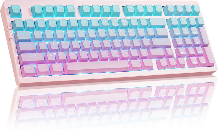 ZORNHER ZH980 Mechanical Keyboard,95% Pink &amp; Blue Creamy Keyboa...