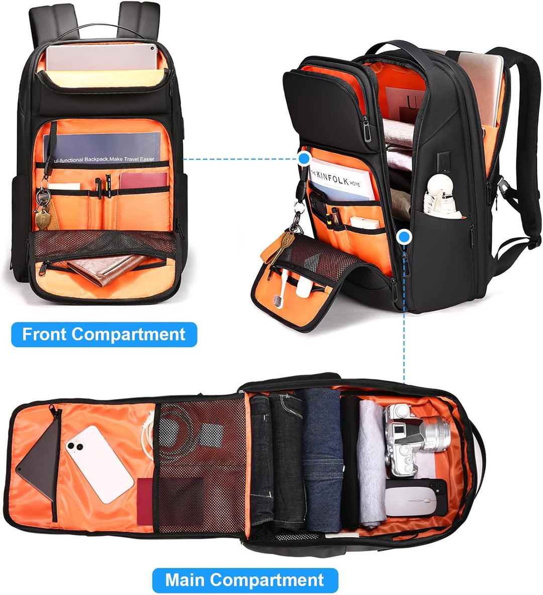 Mochila para portátil de 17 pulgadas para hombre de FENRUIEN, Negro...