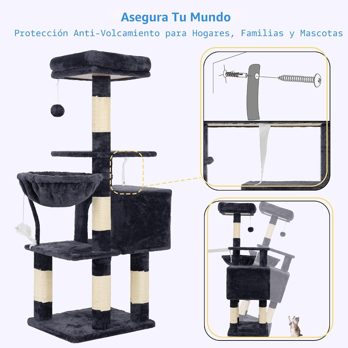 Heybly Árbol para gatos con juguete, torre de gato de 43.3 pulgadas para