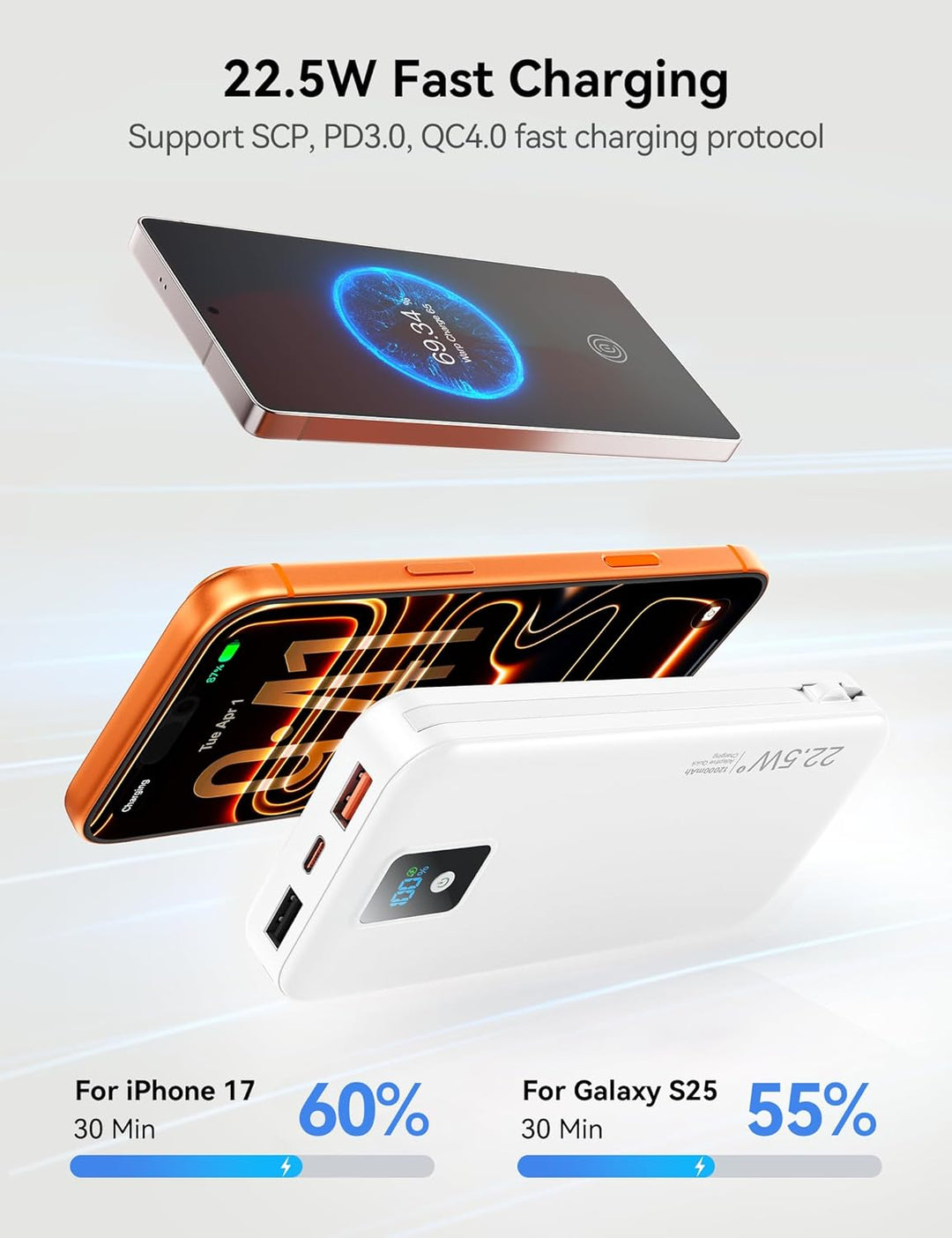 Banco de energía portátil, cargador de teléfono de carga rápida de...