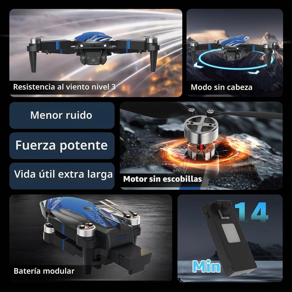 FPV Drone con cámara para adultos con pantalla LCD en RC, mini drones para principiantes, cuadricóptero plegable con motor sin escobillas para evitar obstáculos, compatible con tarjeta SD de 32 G de
