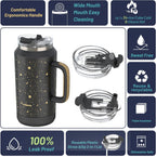 Hydraful Vaso de 64 onzas con asa y pajilla, 100% a prueba de fugas, vaso aislado reutilizable, botella de agua grande de acero inoxidable, taza de viaje para gimnasio, senderismo y campamento