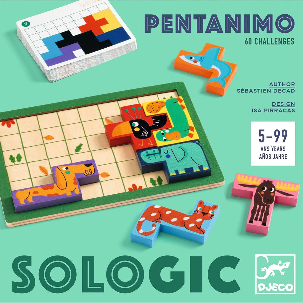 DJECO SoLogic Pentanimo, juego de lógica de madera para niños, rompecabezas