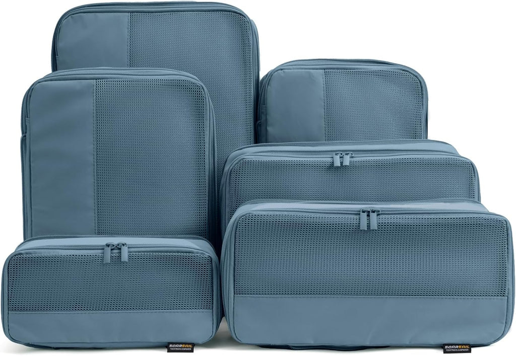 Cubos de embalaje de compresión para viajes, juego de 4 cubos de embalaje ligeros para maletas y mochilas, organizador que ahorra espacio para ropa, Gris Azul 6, Paquete de 6