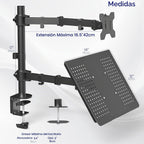 VIVO Negro totalmente ajustable de 13 a 32 pulgadas para monitor de computadora individual y soporte de escritorio para laptop, combinación con opción de ojal, se adapta hasta laptops de 17 pulgadas