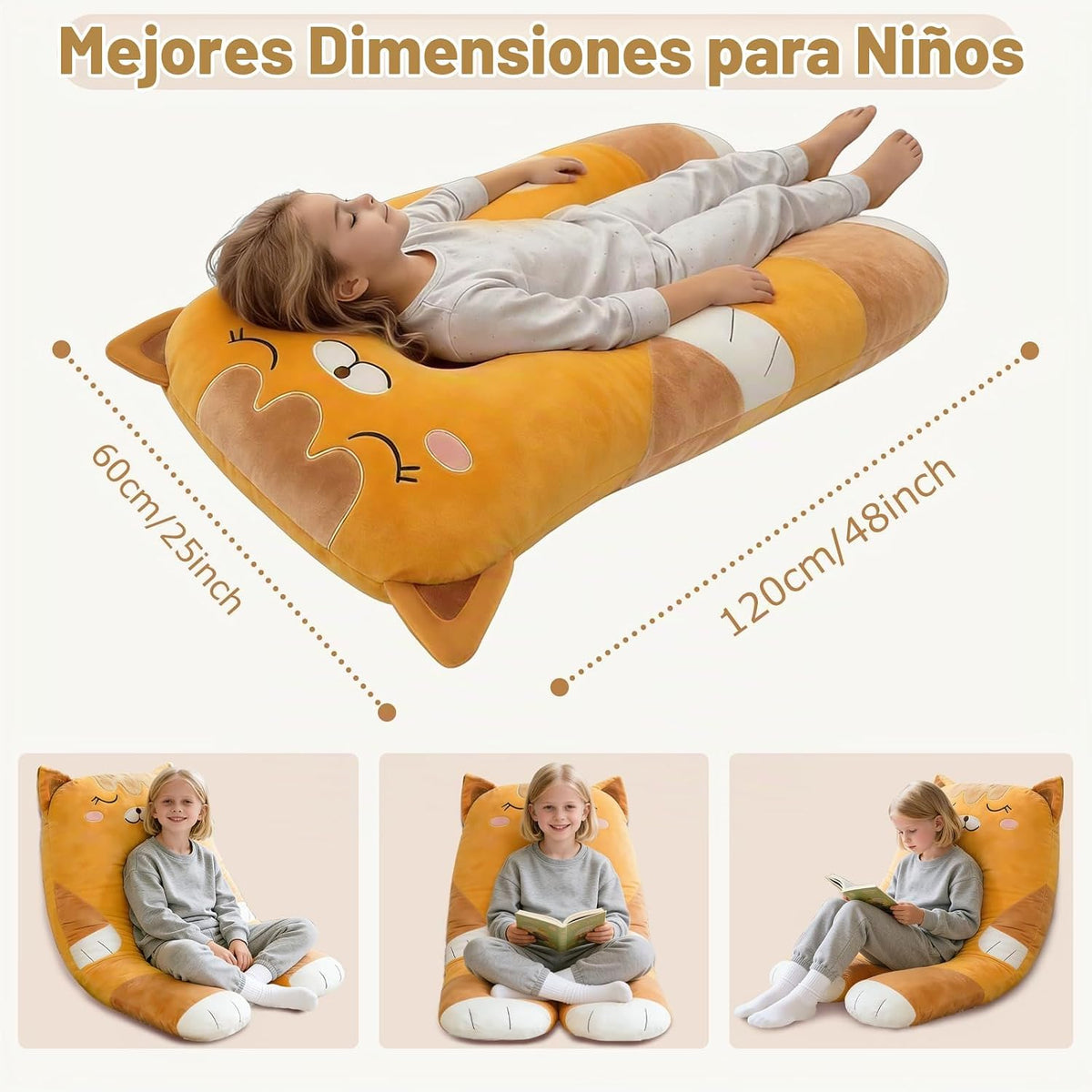 Almohadas largas de felpa en forma de U de 47x23 pulgadas para niños, almohada grande y suave con forma de animal de peluche para dormir, grandes y lindos peluches, funda lavable, regalo para