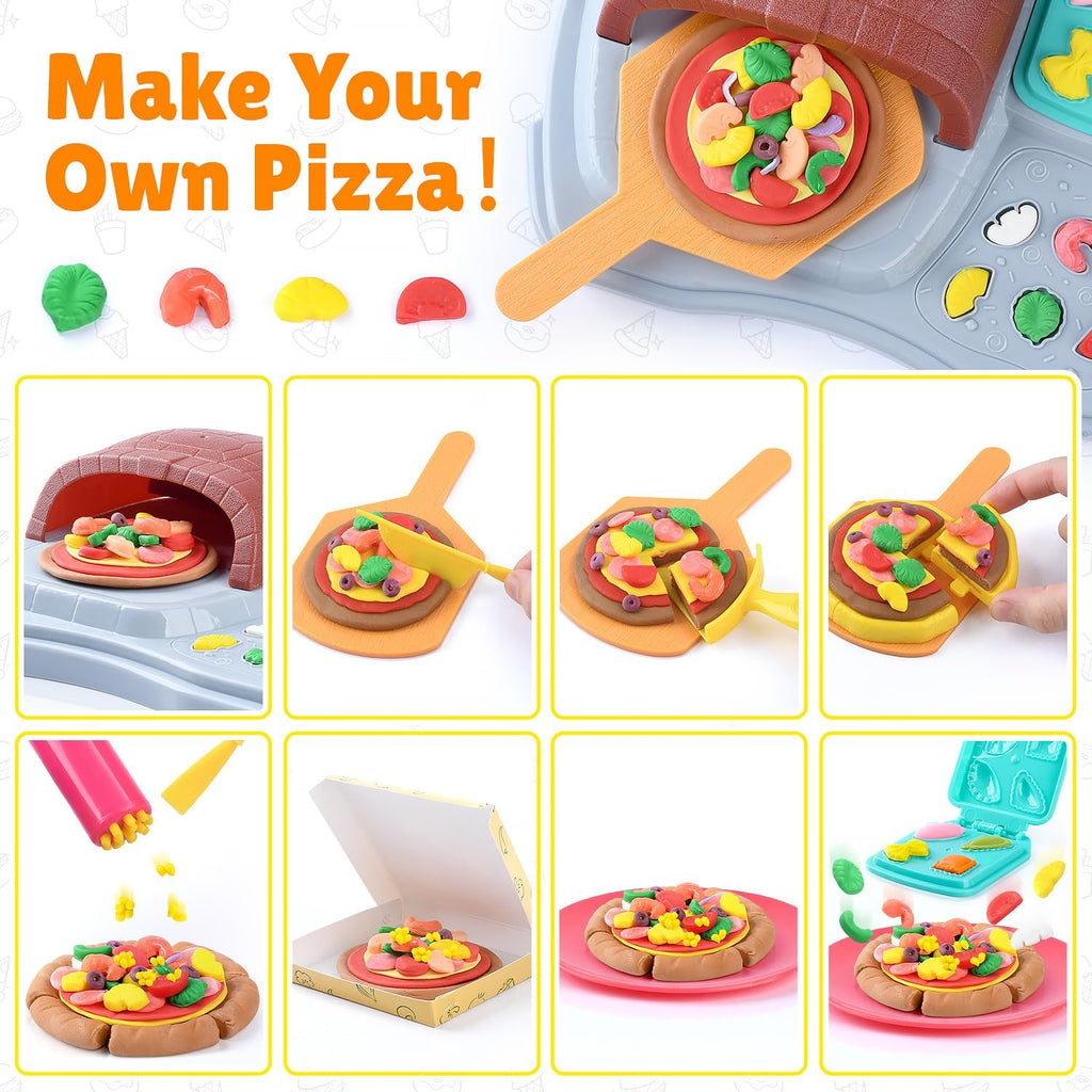Juegos de masa de color 2 en 1 para niños de 2 a 4-8 años, máquina de helado y pizza de Kitchen Creations, juguetes de comida de arte y manualidades para niños de 3 años en adelante, niñas y niños, 8