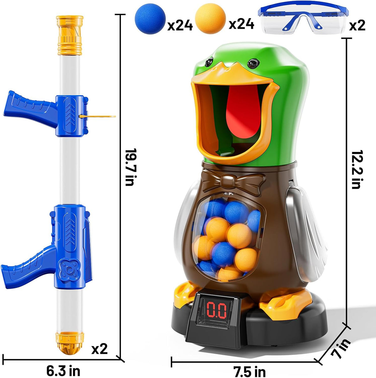 NIPLOOOW Juguetes de tiro de pato para niños de 3 a 5 años, juegos de disparos móviles con 2 lanzadores de bomba de aire, registro de puntuación LCD, sonido, 48 bolas de espuma, regalo de cumpleaños para niños y niñas de 3, 4, 5, 6, 7, 8 años