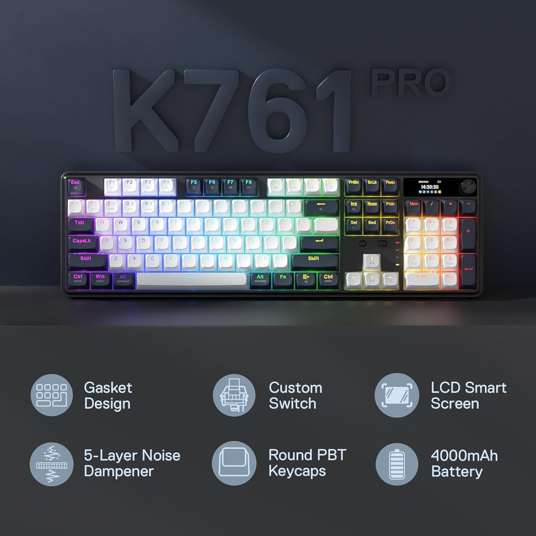 Redragon K761 Teclado inalámbrico para juegos con junta con pantall...