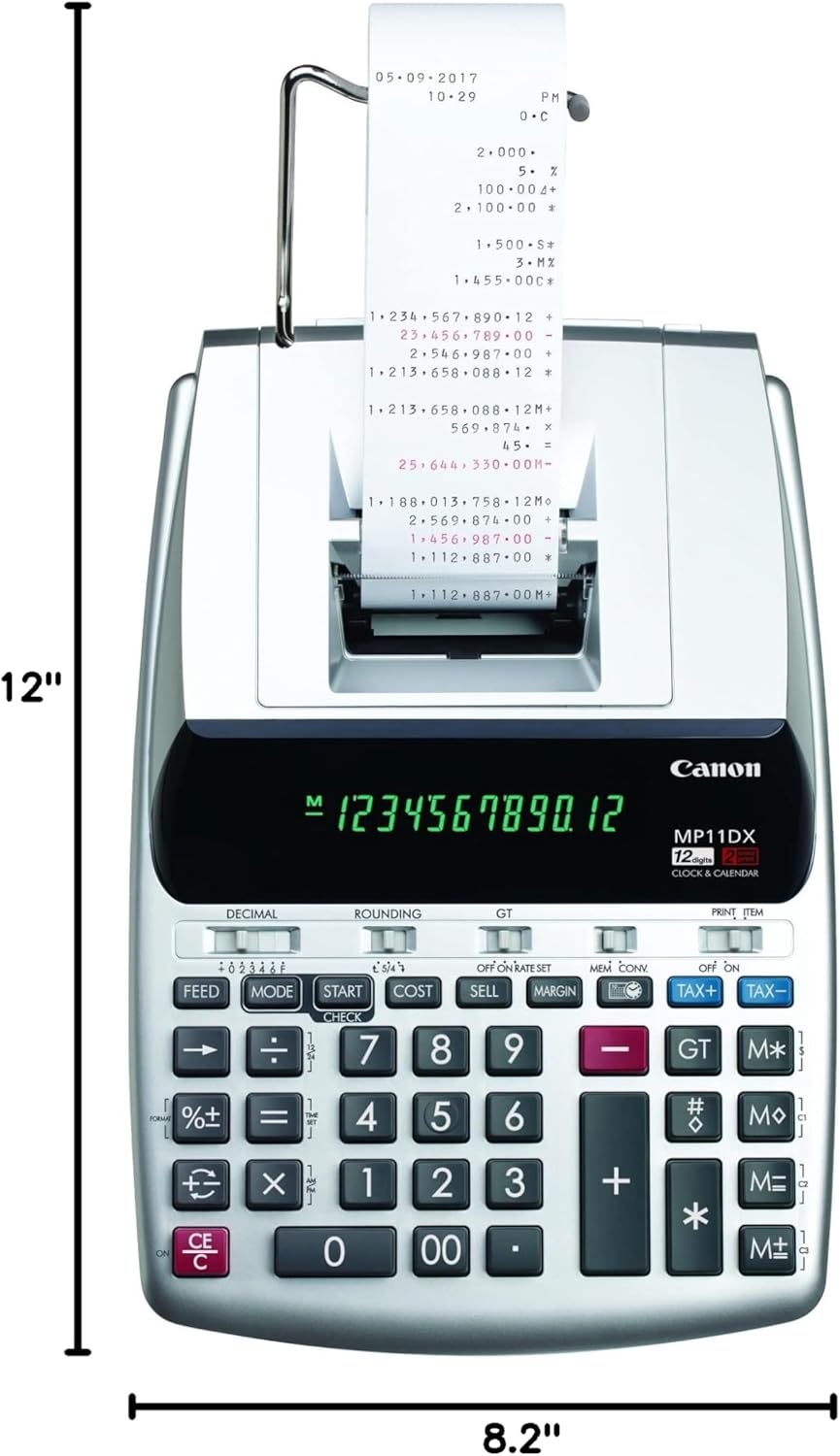 Canon MP11DX-2 - calculadora con impresora para escritorio con conversión de divisas, reloj y calendario