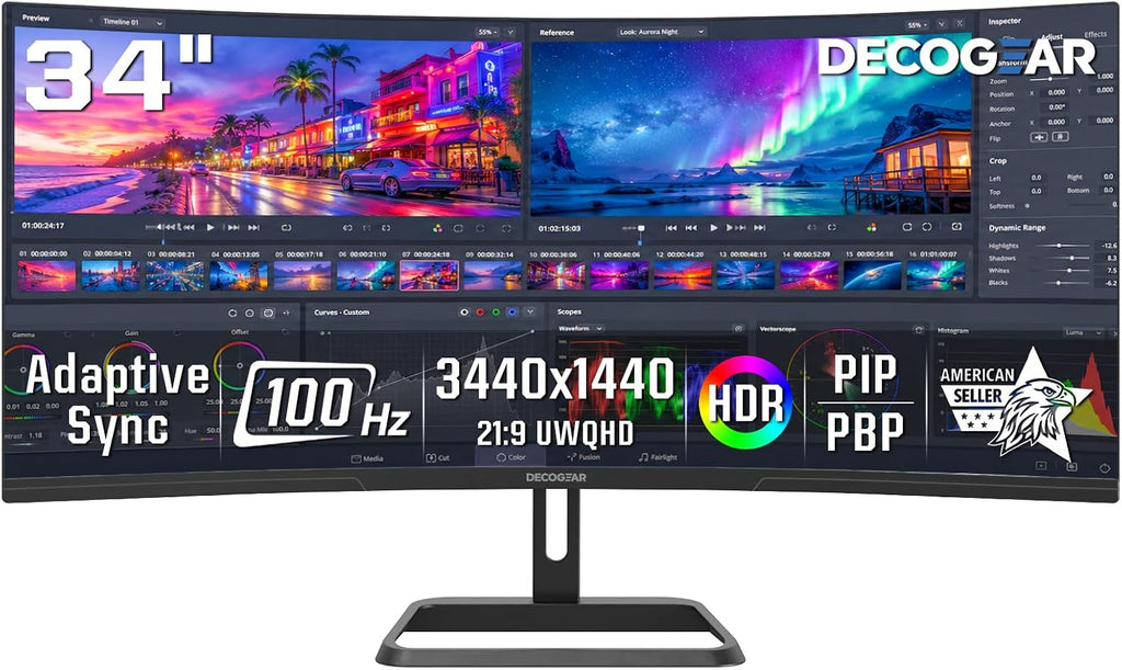 Deco Gear - Monitor WQHD de 34 pulgadas curvo Super UltraWide 3440...