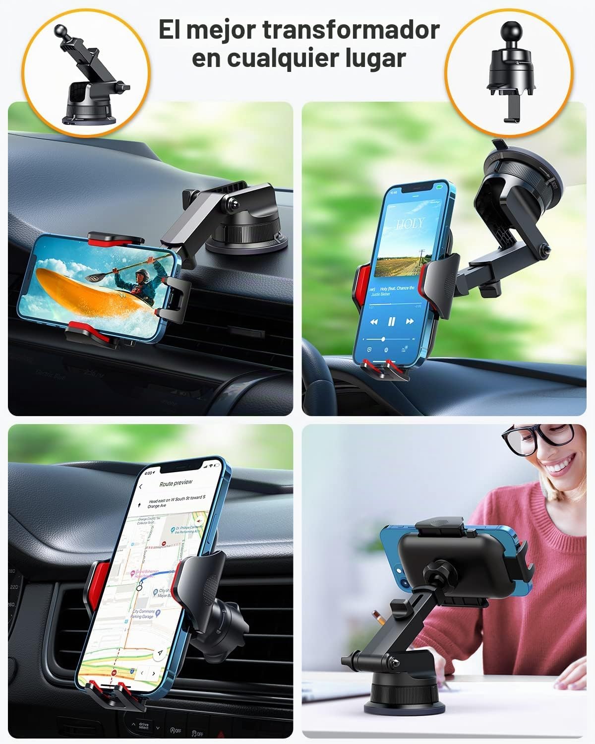 VANMASS [Verdadero grado militar] Soporte para teléfono de coche [Mejor succión y clip] Soporte para teléfono celular para salpicadero, rejilla de ventilación de parabrisas, soporte para camión