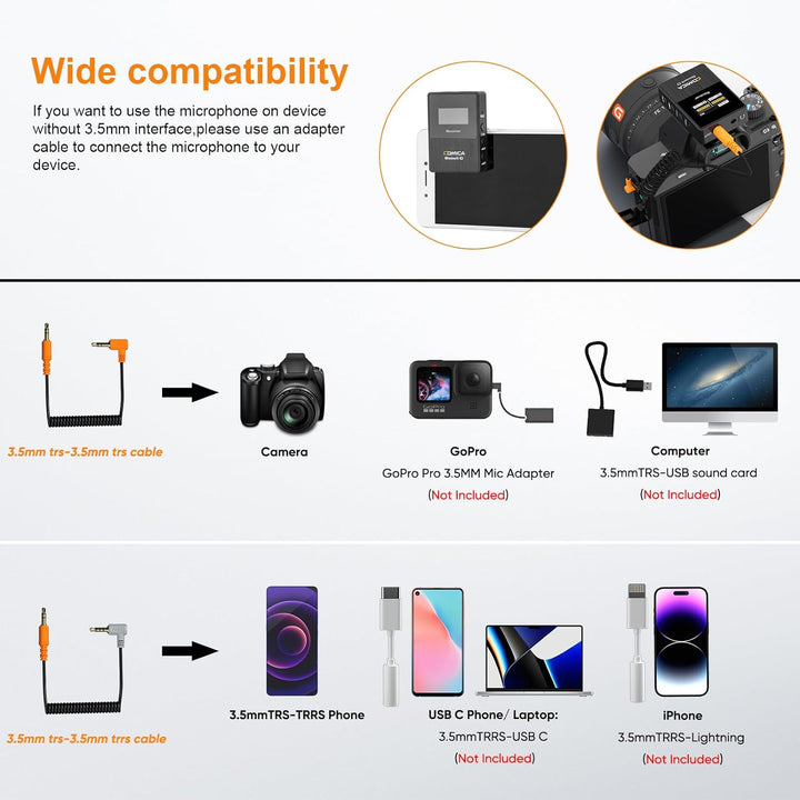 Micrófono lavalier inalámbrico COMICA BoomX-D2 para iPhone, cámara...