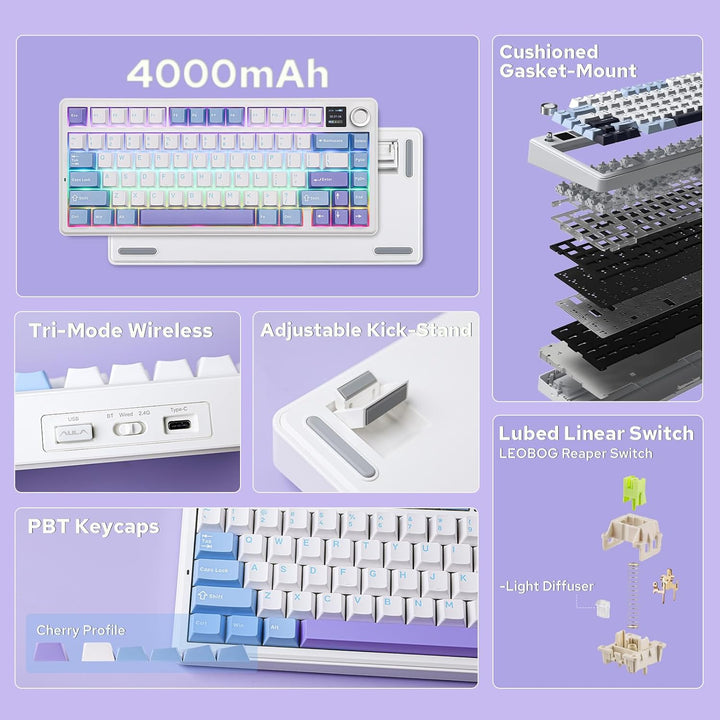 EPOMAKER X Aula F75 MAX - Teclado mecánico inalámbrico con pantalla...