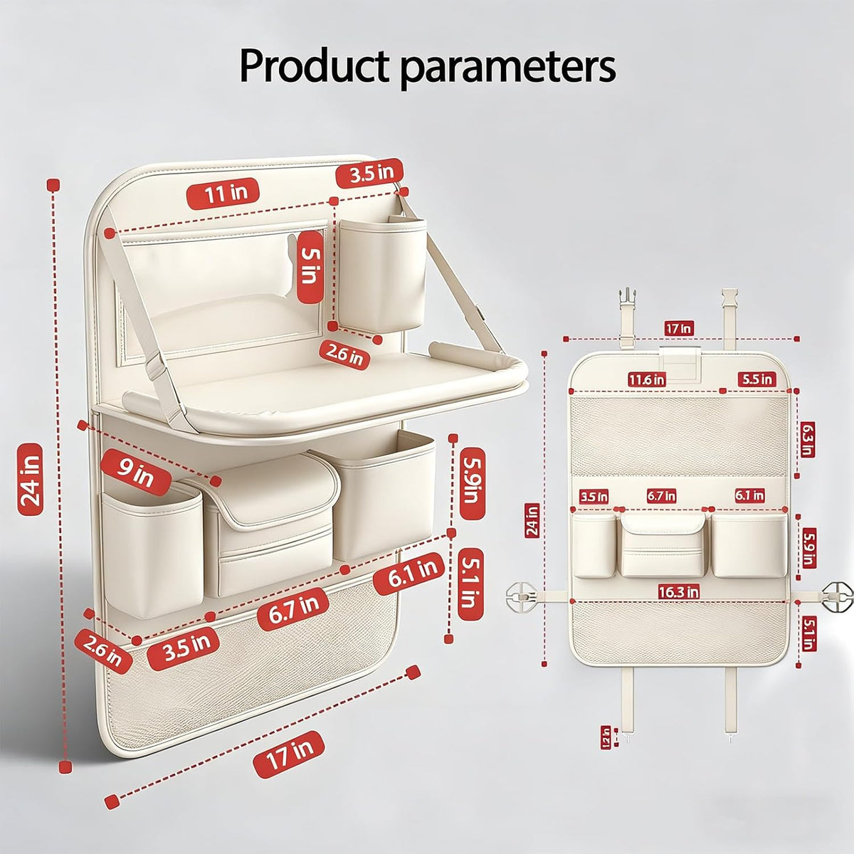 Paquete de 2 organizadores universales plegables para asiento trasero de automóvil con bandeja de mesa, protector de asiento de automóvil con soporte para teléfono para pantalla táctil