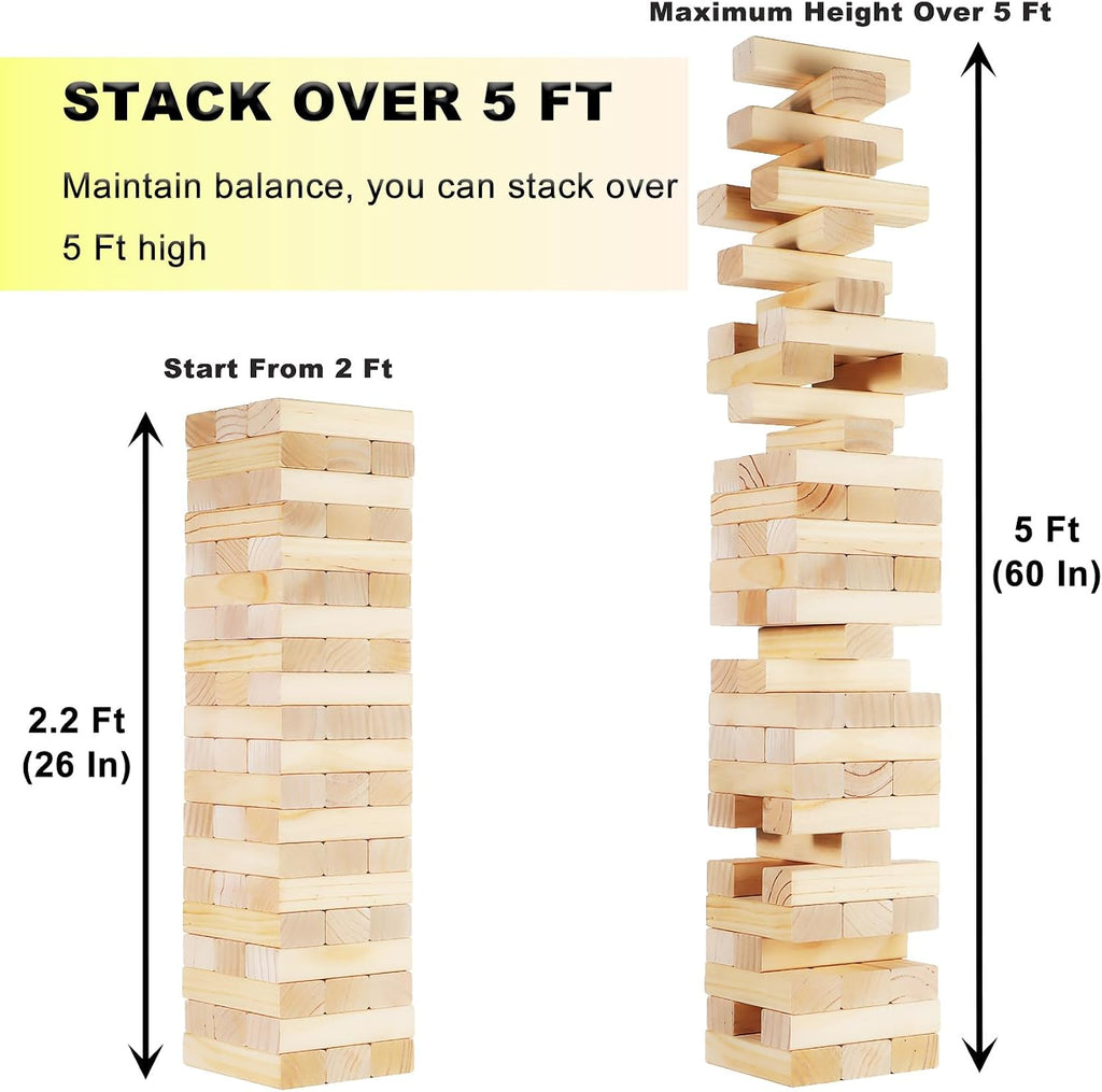 Torre gigante de madera, 60 piezas, juego familiar de patio de hasta 5 pies