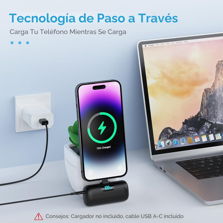 Cargador portátil pequeño para iPhone de 5000 mAh, cargador de bate...