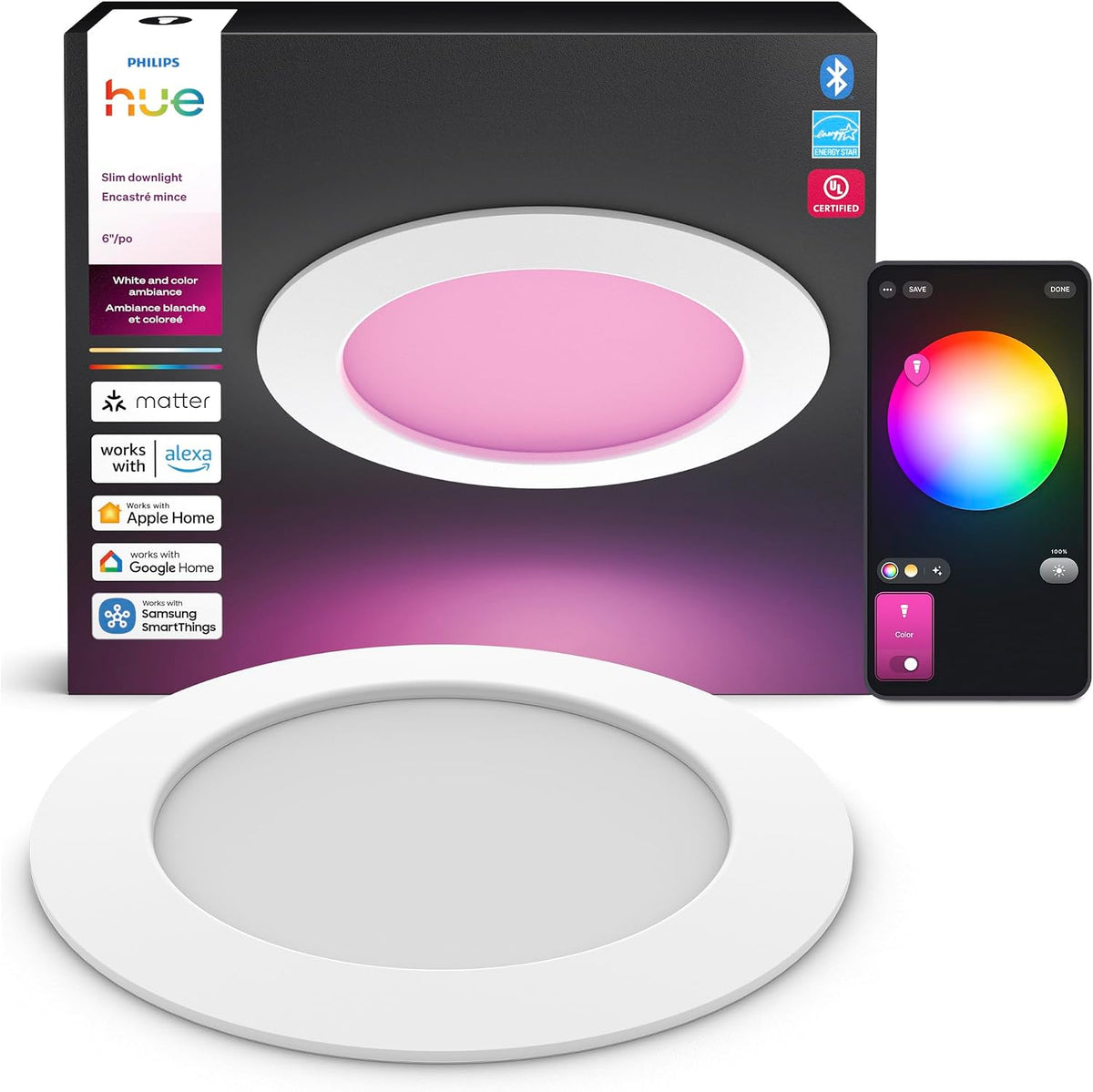 Lámpara Philips Hue Luz empotrable delgada, lámpara de techo LED empotrable