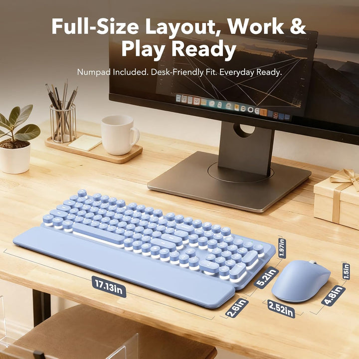 Combo de teclado y mouse inalámbricos, teclas redondas retroilumina...