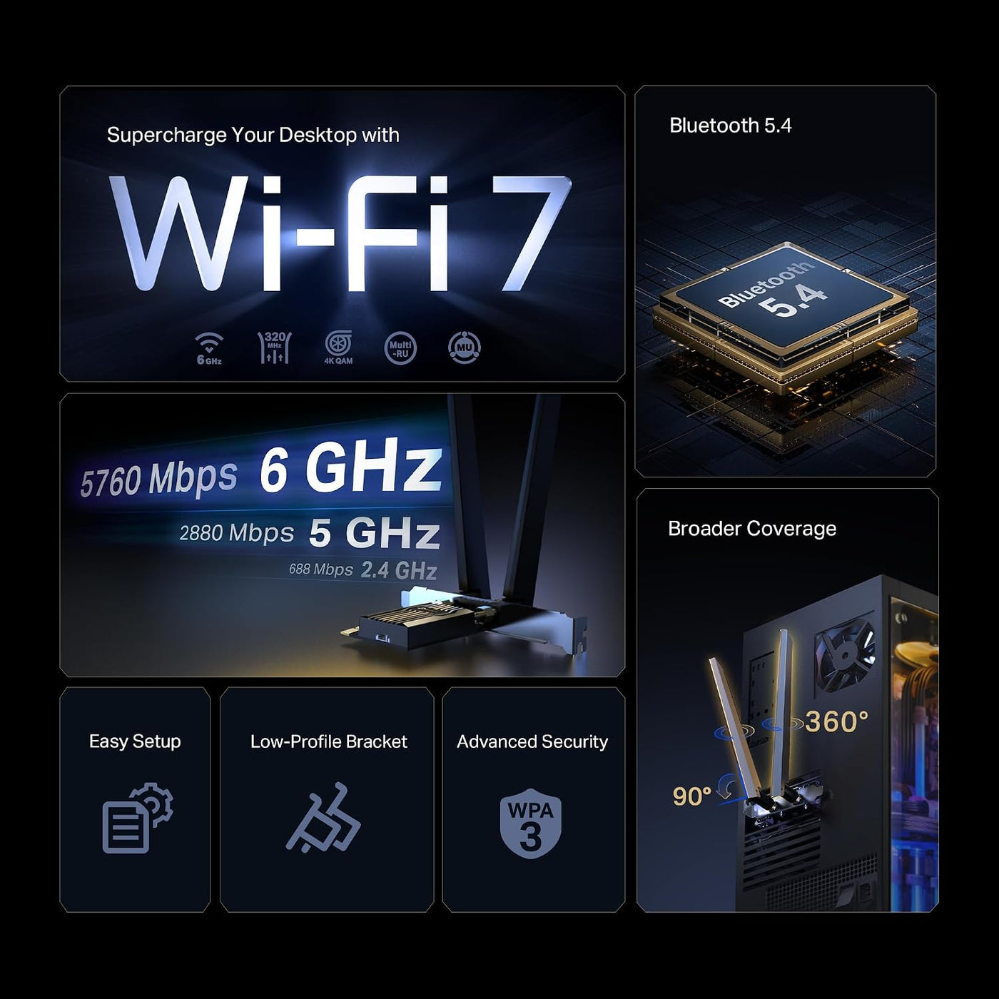 Tarjeta WiFi TP-Link 7 BE9300 PCIe Archer TBE552E | Tarjeta de red...