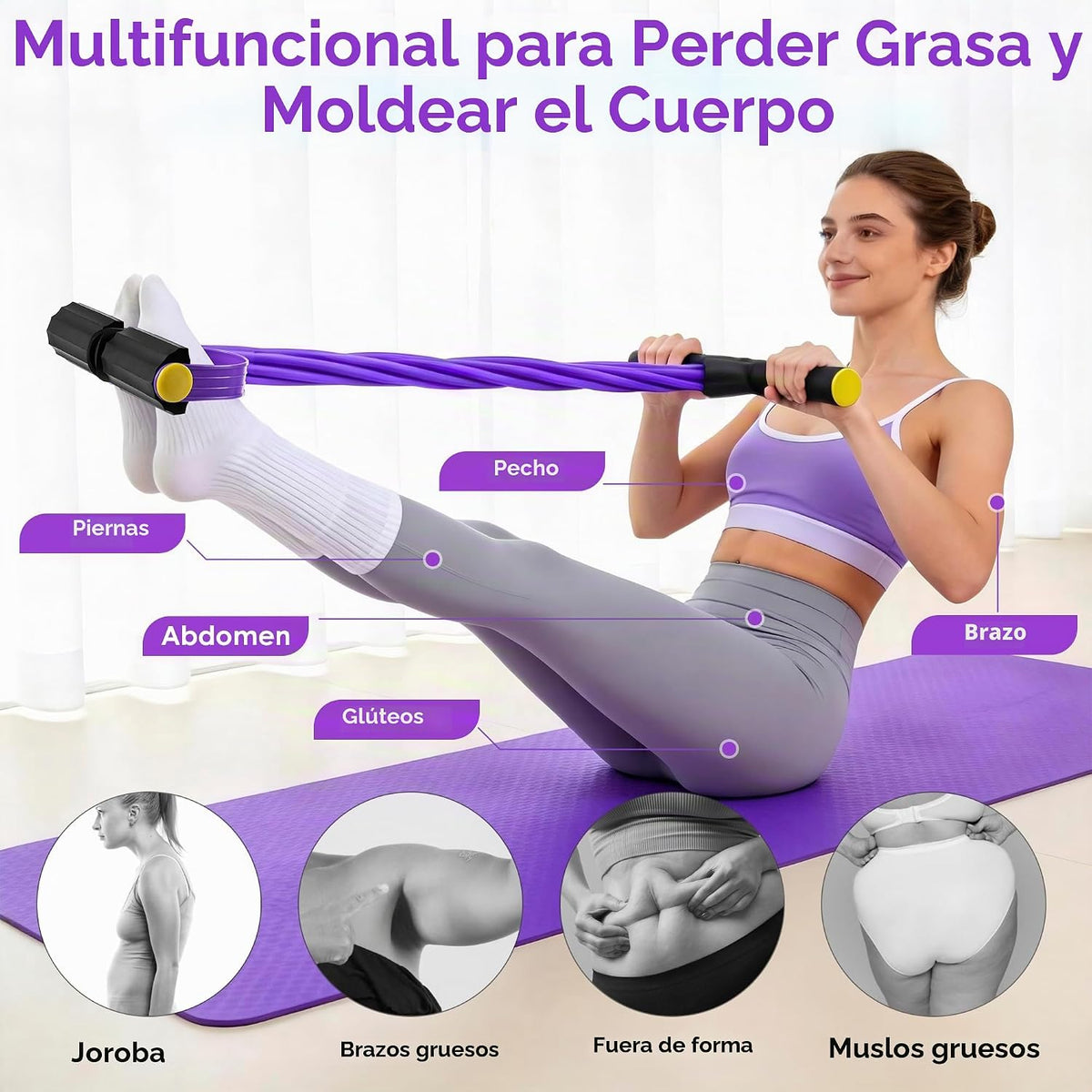Bandas de Resistencia con Asa y Pedal, Banda de Resistencia de Pedal para Mujer, Bandas de Ejercicio Multifunción para Gimnasio en Casa — Cuerpo Completo y Entrenamiento