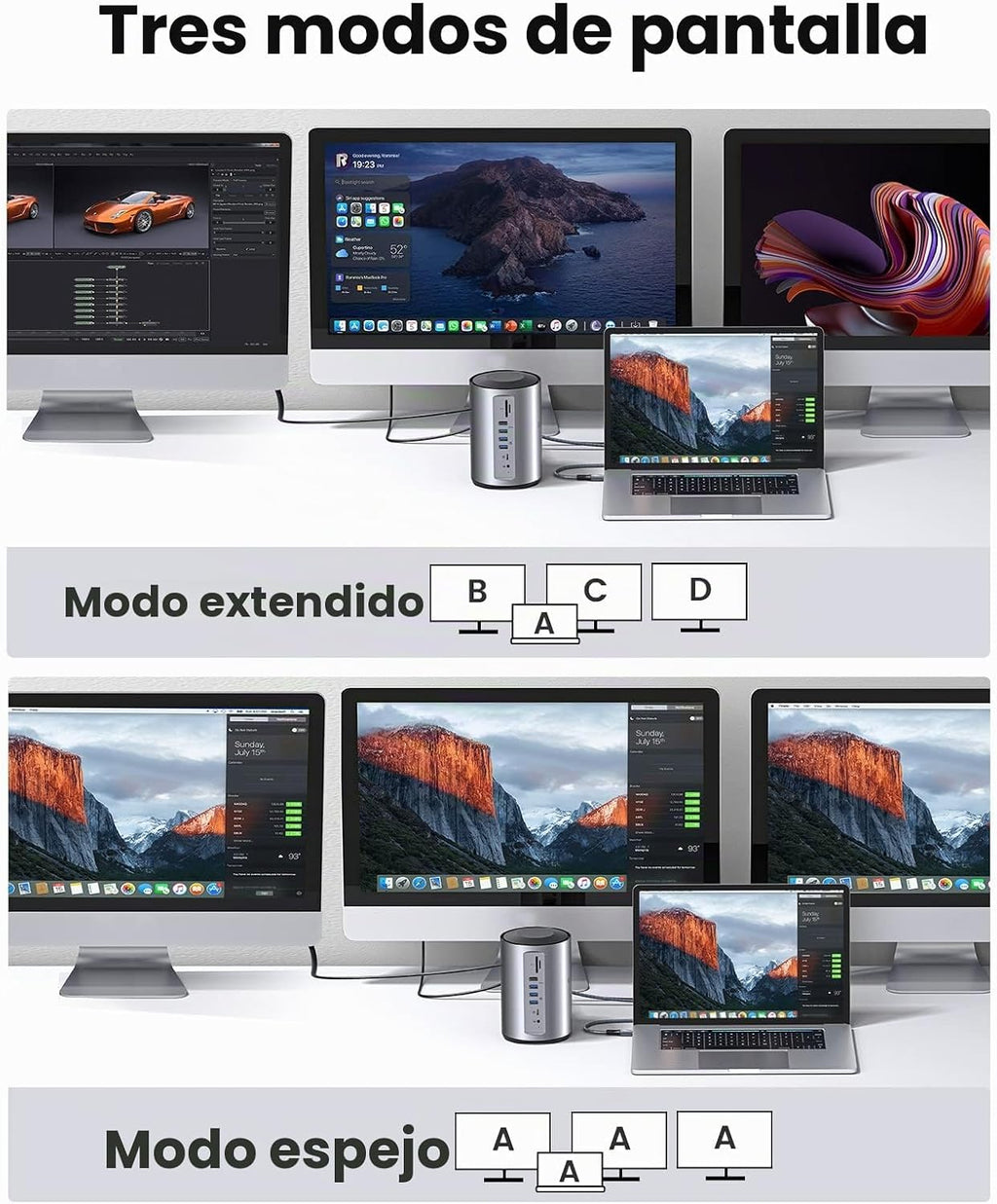 ORICO Estación de acoplamiento para monitor triple USB-C con 3 puertos HDMI, base USB C 15 en 1 para MacBook Pro M1/M2/Windows, 7 puertos USB, Ethernet, 100 W PD, lector de tarjetas SD/TF, audio de