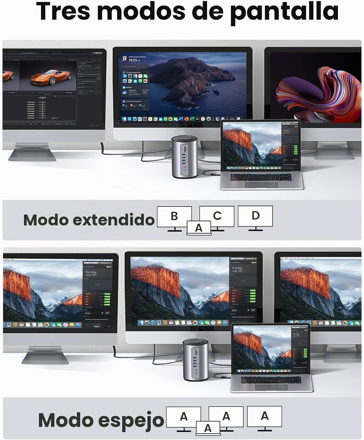 ORICO Estación de acoplamiento para monitor triple USB-C con 3 puertos HDMI, base USB C 15 en 1 para MacBook Pro M1/M2/Windows, 7 puertos USB, Ethernet, 100 W PD, lector de tarjetas SD/TF, audio de