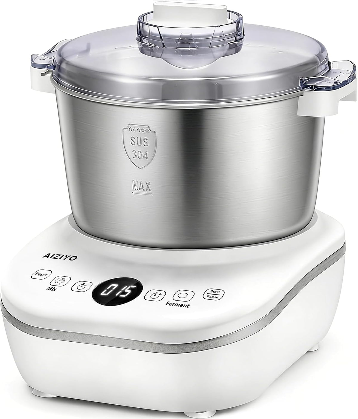AIZIYO DoughChief, máquina de masa de 7.4 cuartos de galón, mezclador de masa con función de fermentación, cuenco de acero inoxidable 304, tapa extraíble, panel táctil boca arriba, caja eléctrica a