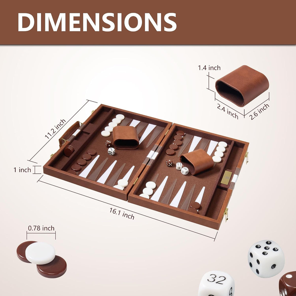 Backgammon Sets - Juegos de mesa clásicos de 11 pulgadas para 2 jugadores adultos, juego de estrategia de backgammon de viaje pequeño con funda de piel sintética de alta calidad, juego de
