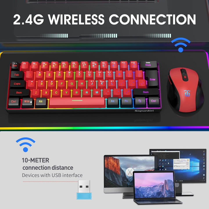 Snpurdiri Combo de teclado y mouse inalámbricos para juegos 2.4G, t...