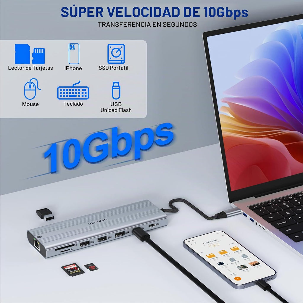 Estación de acoplamiento USB-C 14 en 1, 140 W PD 3.1, pantalla triple