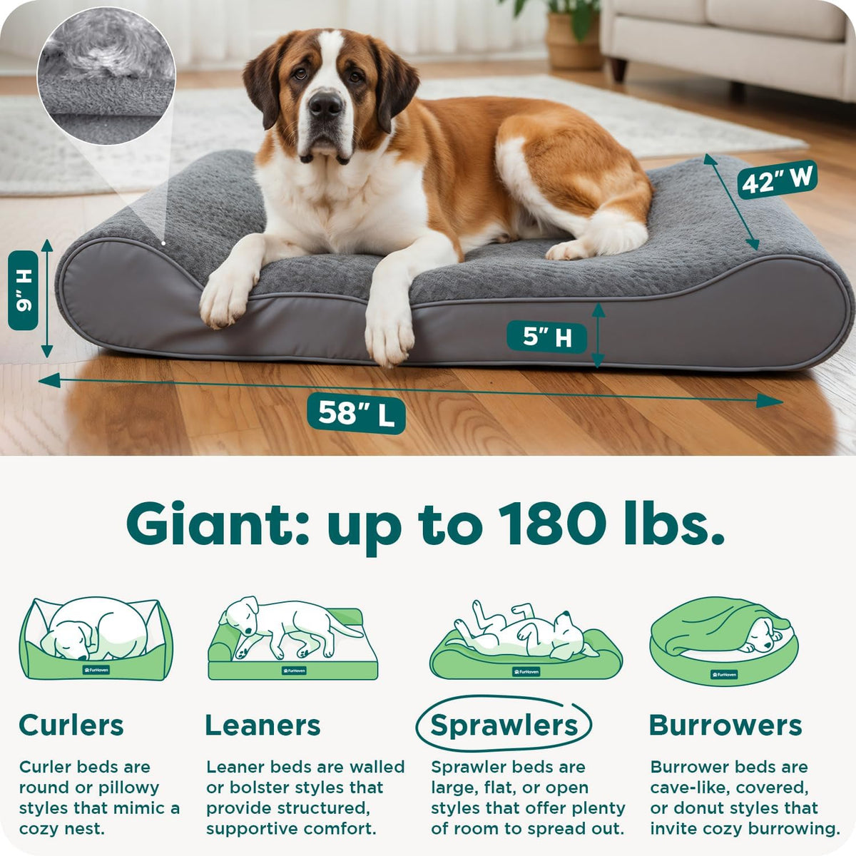 FurHaven Cama ortopédica para perros grandes, colchón de contorno de tumbona de lujo con losa de espuma ortopédica sólida para soporte de articulaciones, funda extraíble lavable, gigante XXXL, gamuza de felpa, gris