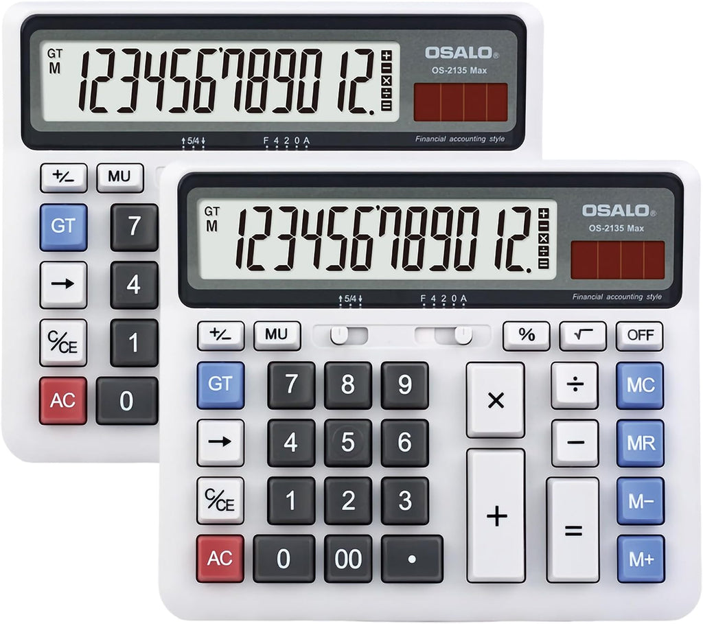 Paquete de 2 calculadoras de escritorio, pantalla grande de 12