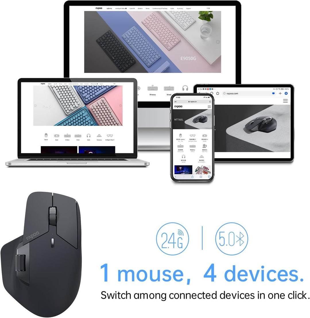 Rapoo MT760Mini Ratón Inalámbrico Bluetooth - Conexión Multi-Modo B...