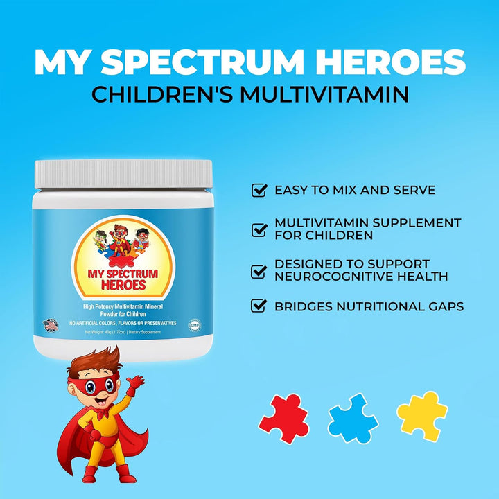My Spectrum Heroes Multivitamínico en polvo para niños, suplemento...