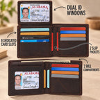 Billetera plegable de cuero de grano superior para hombres | Cartera de bloqueo RFID de doble costura con 2 ventanas para identificación y 10 ranuras para tarjetas, Marrón moca, Bifold