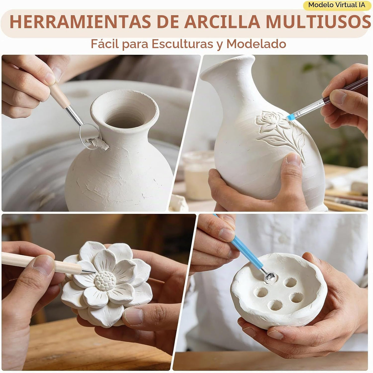 VIBRATITE Arcilla seca al aire de 10 libras con 40 herramientas de cerámica