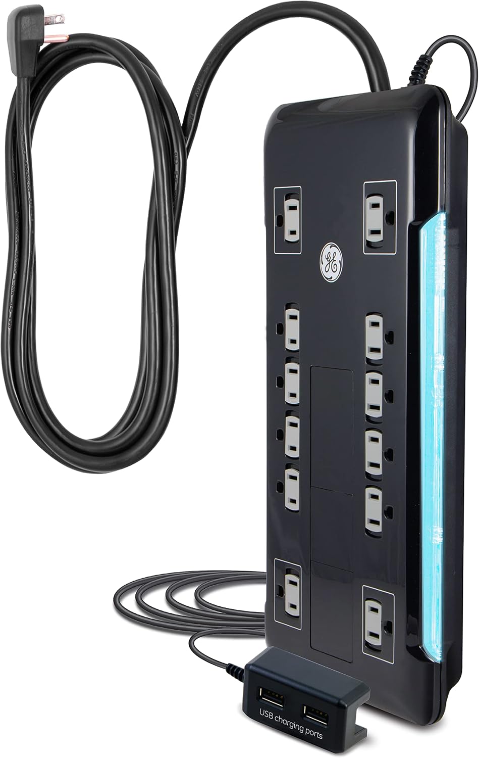 GE Surge Protector Power Strip con 2 Tethered USB puertos