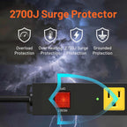 Tira de alimentación larga de metal resistente de 6 tomas, protector de sobretensiones de 2700J con disyuntor de 15 A, cable de extensión de 6 pies, montaje en pared para garaje, taller y uso
