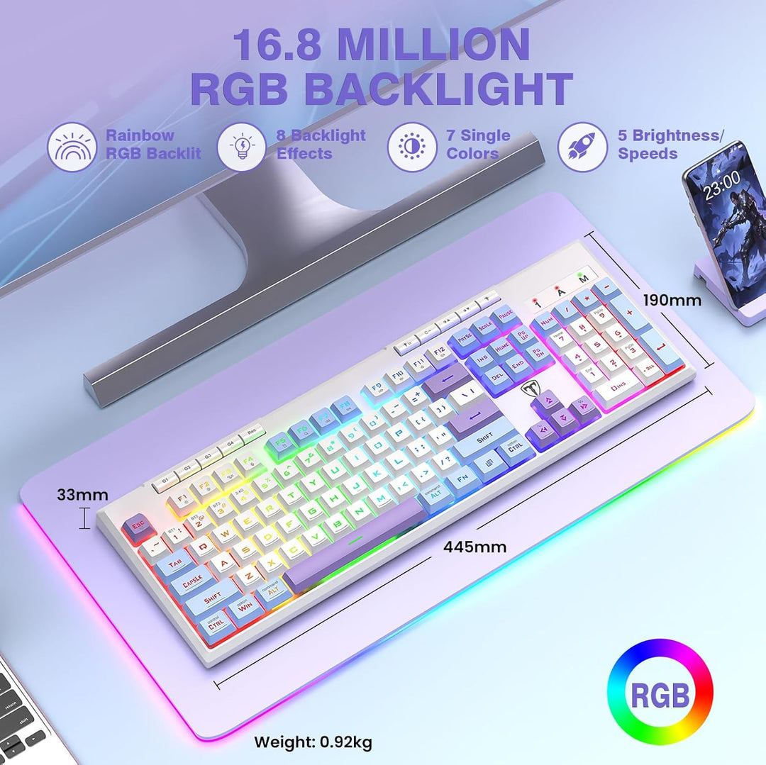 RisoPhy Teclado inalámbrico para juegos, triple modo BT5.0\/2.4GHz\...