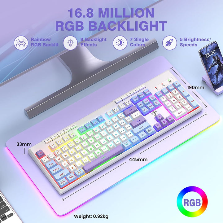 RisoPhy Teclado inalámbrico para juegos, triple modo BT5.0\/2.4GHz\...