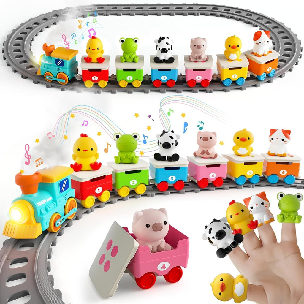 Juguetes de tren de granja para niños pequeños de 1 a 3 años, juego de tren