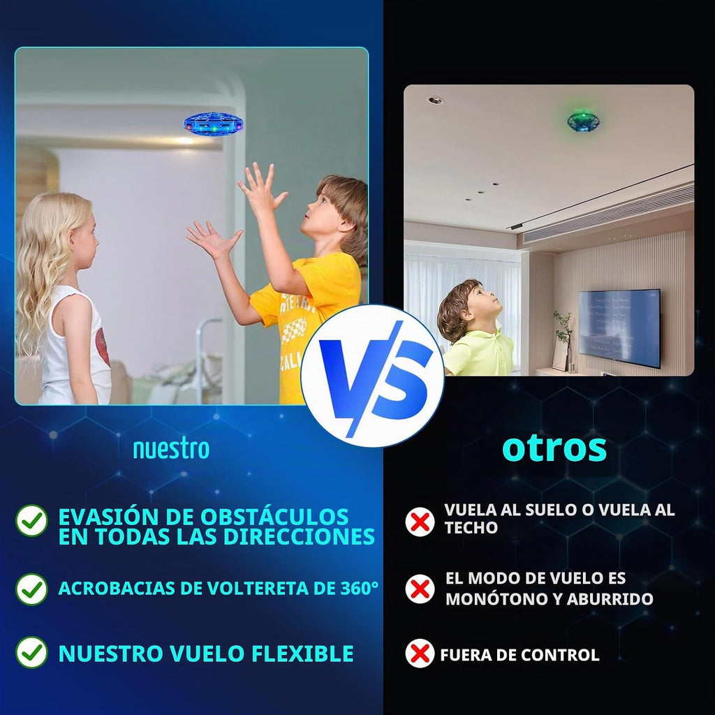 Dron de juguete volador para niños, con sensores de movimiento manos libres de 360°, mini dron con luz LED, fácil de interior pequeño OVNI helicóptero, juguetes de bola voladora, juguetes geniales
